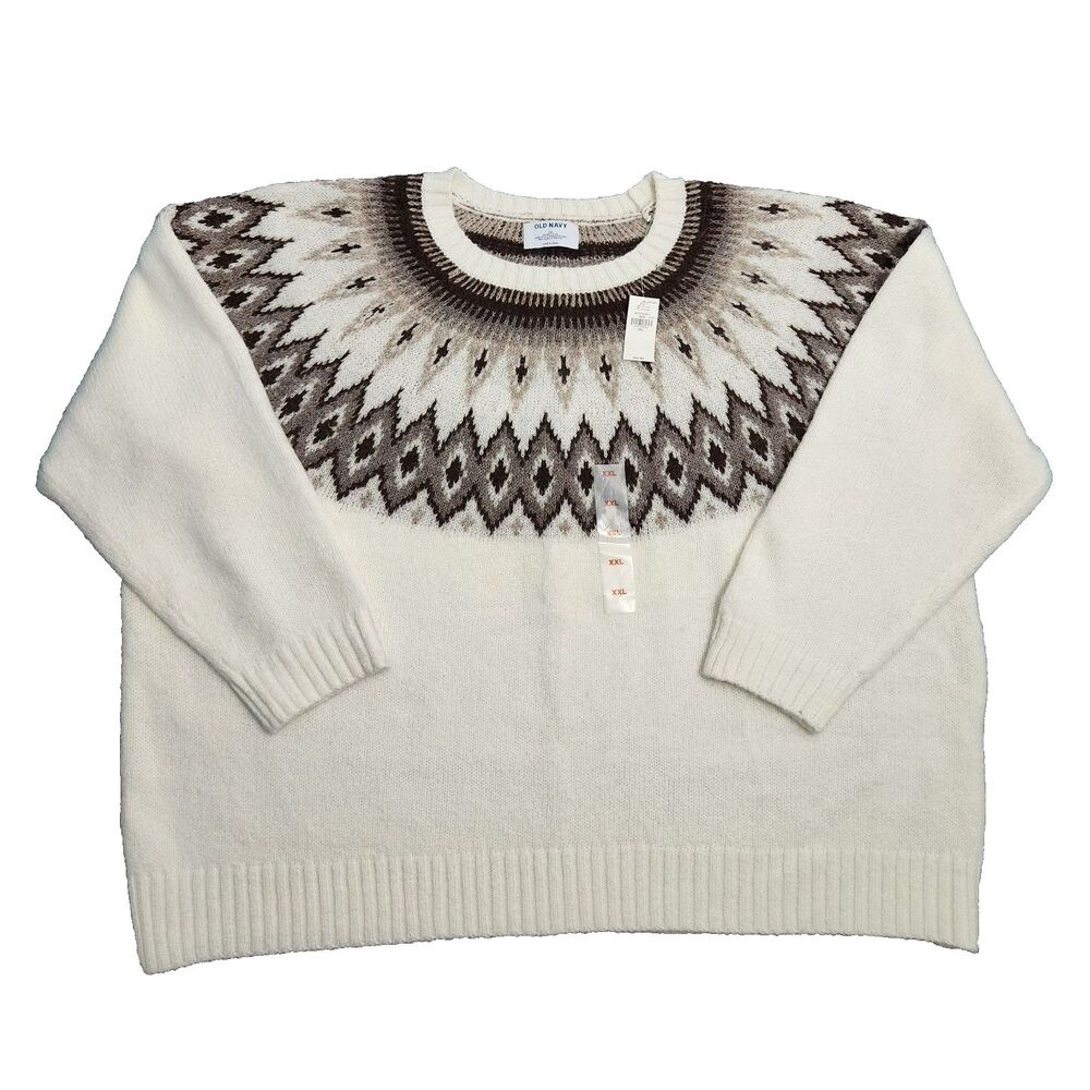 Old Navy Pullover Sweater Women 2XL Cream Aztec Western Wool Blend NWT